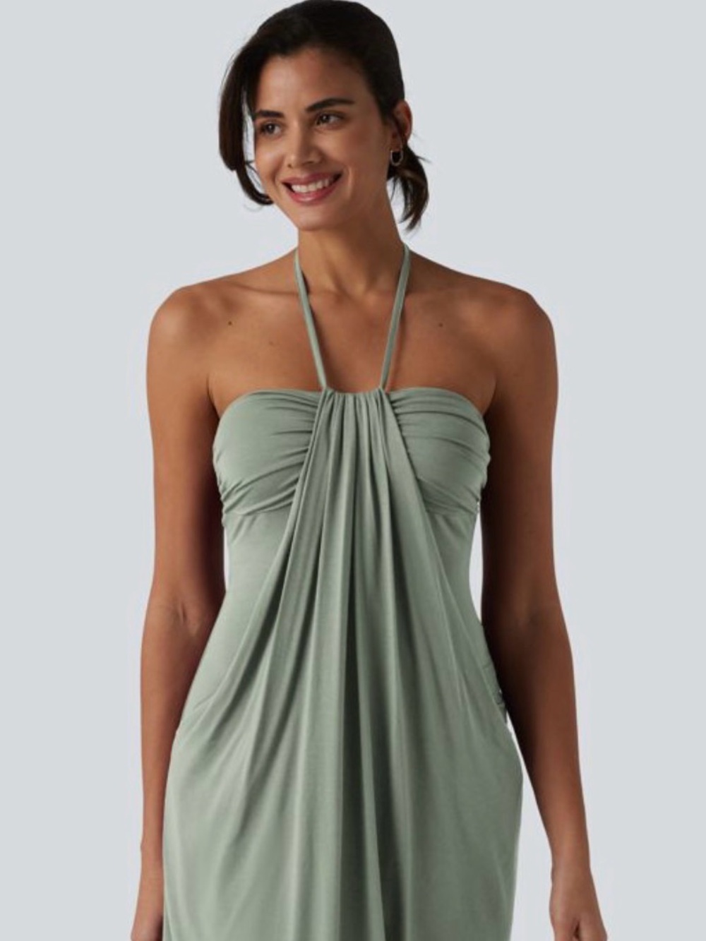 Halara Halter Tie Back Mini Resort Dress Green Like New